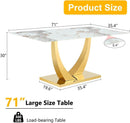 71 Inch Faux Marble Dining Table Tempered Glass Top