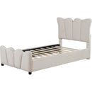 Twin Size Upholstered Platform Bed Velvet Upholstered Bed, Beige