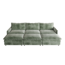 Corduroy fabric 3-seater comfortable cloud sofa with 3 movable footrests for living room, oversized deep-seat recliner, upholstered large-size deep-seat sofa with 3 cushions