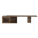 Mid-Century Modern 2 in 1 PET FRIENDLY Walnut TV Stand With Extendable table Soft cushion Sliding door Cat friendly furniture