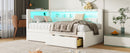 Upholstered Twin Size Platform Bed with USB Ports and LED Belt, With 2 Drawers, White