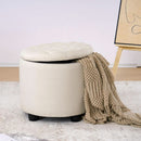 Beige Round Storage Ottoman Featuring Removable Lid