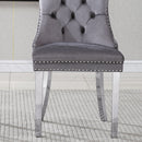 Elegant Grey Velvet Dining Chairs with Silver Mirrored Finish Legs - Set of 2, 19.7'L x 24'D x 36.2'H, Luxurious Dining Room Addition