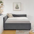 Full Size Upholstered Tufted Bed Frame with Two Drawers, Sofa Bed Frame with Comfortable Backrest and Armrests, Velvet, Grey(79.5''x58''x25'')