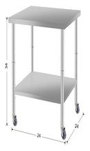 24''*24'' Commercial Work Table for Restaurant and Home Stainless Steel Kitchen Prep Table with Under Shelf and wheels
