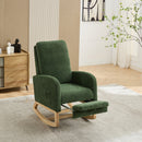 25.4'W Green Boucle High Back Glider Rocking Chair with Retractable Footrest and Rubber Wood Legs for Nursery and Living Room