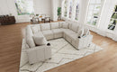 Convertible U-Shaped Sectional Sofa with Pull-Out Bed and USB Ports, Beige Chenille, 108.7 Inches