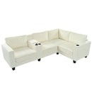 L-shaped 4-seater 105.5''*66.5'' corduroy sofa, large storage armrests with center console, USB charging, left and right seats can be switched, 2 packages of 130