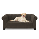 Elegant Rectangular Pet Bed for Small and Medium Dogs, Durable Elevated Dog Sofa Bed, Modern Linen Fabric - Dark Brown