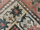 Antique Caucasian Kazak Runner Rug 4 x 9.5, Handmade Wool Rug for Hallway, Rare Colorful Panel Design Mid 19th Century 1870s Oriental Carpet