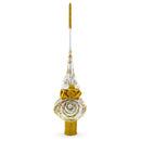 Golden Twisted Rope and Bow on White Glass Christmas Tree Topper 11 Inches