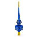Santa and Mistletoe Wreath on Blue Glass Christmas Tree Topper 11 Inches