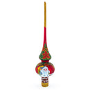 Santa in Chimney & Poinsettia Design Glass Christmas Tree Topper 11 Inches