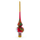 Santa in Chimney & Poinsettia Design Glass Christmas Tree Topper 11 Inches