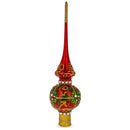 Green & Gold Glitter with Pearls Glossy Red Glass Christmas Tree Topper 11 Inches