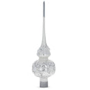 White Roses and Pearls on Glossy White Glass Christmas Tree Topper 11 Inches