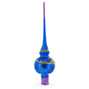 Purple Jewels and Golden Leaves on Blue Glass Christmas Tree Topper 11 Inches