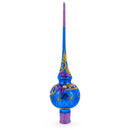 Purple Jewels and Golden Leaves on Blue Glass Christmas Tree Topper 11 Inches