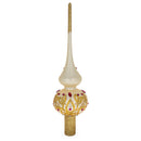 Red Jeweled with Golden Leaves Glass Christmas Tree Topper 11 Inches