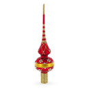 Dimensional White Diamond Trellis on Red Glass Christmas Tree Topper 11 Inches