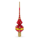 Dimensional White Diamond Trellis on Red Glass Christmas Tree Topper 11 Inches
