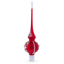 Golden Flowers and Silver Swirls on Red Glass Christmas Tree Topper 11 Inches
