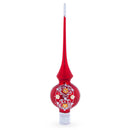 Golden Flowers and Silver Swirls on Red Glass Christmas Tree Topper 11 Inches