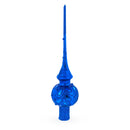 Blue Jewels Scroll on Blue Glass Christmas Tree Topper 11 Inches