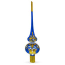 White Pearls with Golden Leaves on Blue Glass Christmas Tree Topper 11 Inches