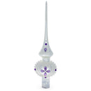 Purple Jewel Stars and Pearls on White Glass Christmas Tree Topper 11 Inches