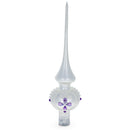 Purple Jewel Stars and Pearls on White Glass Christmas Tree Topper 11 Inches