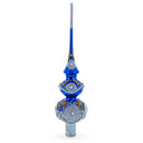 Pearls and Twisted Rope on Double Ball Blue Glass Christmas Tree Topper 12.5 Inches