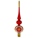Embossed Clock on Glittered Double Ball Red Glass Christmas Tree Topper 12.5 Inches