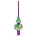Dimensional Pink Roses on Purple Glass Christmas Tree Topper 11 Inches