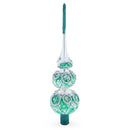 Dimensional Rope and Leaves on White Glass Christmas Tree Topper 12.5 Inches