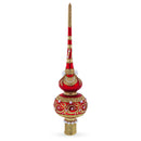 Dimensional Roses and Pearls on Golden ScrollGlass Christmas Tree Topper 11 Inches