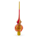 Dimensional Red Jewels on Golden Spirals Glass Christmas Tree Topper 11 Inches