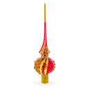 Dimensional Red Jewels on Golden Spirals Glass Christmas Tree Topper 11 Inches