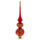 White and Red Jewels with Golden Trellis on Red Glass Christmas Tree Topper 12.5 Inches