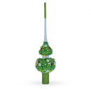 Dimensional White Roses on Green Leaves Glass Christmas Tree Topper 11 Inches