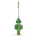 Dimensional White Roses on Green Leaves Glass Christmas Tree Topper 11 Inches