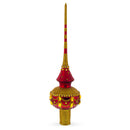 Dimensional Golden Jewels on Red Glass Christmas Tree Topper 11 Inches