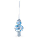 Dimensional Blue Roses and Flowers on Silver Glass Christmas Tree Topper 11 Inches