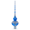 White Jewels and Silver on Blue Glass Christmas Tree Topper 11 Inches