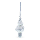 White Roses with Leaves on White Glass Christmas Tree Topper 11 Inches