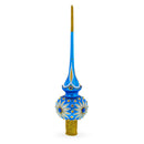 White Daisies on Blue Glass Christmas Tree Topper 11 Inches
