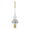 Dimensional Blue and Red Jewels on Silver Glass Christmas Tree Topper 11 Inches