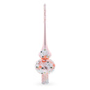 Pink Flowers on Metallic Rose Pink Glass Christmas Tree Topper 11 Inches