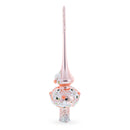 Pink Flowers on Metallic Rose Pink Glass Christmas Tree Topper 11 Inches