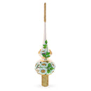 White Flowers Bouquet on Beige Glass Christmas Tree Topper 11 Inches